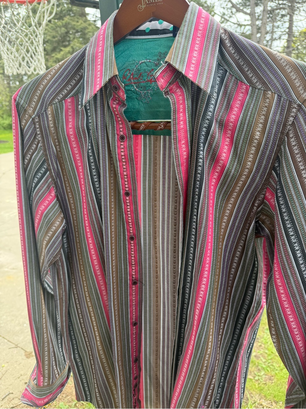 Robert Graham Multi-Striped Pink, Brown & Black Button-Down Shirt